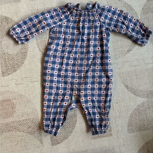 Hanna Andersson Blue and White Gingham with Heart Romper